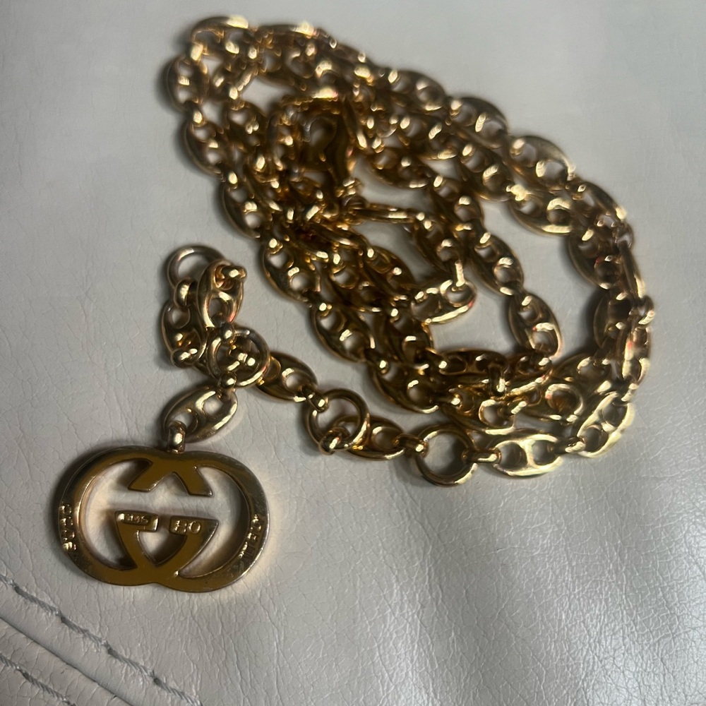 Vintage Rare Gucci GG Gold Logo Pendant Chain Belt